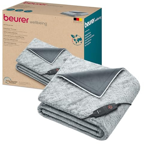 Beurer Termocoperta Beurer HD 75 Nordic Grey coperta termica traspirante in grigio di tendenza in materiale riciclato, 6 livelli di temperatura di cui 2 ECO e spegnimento automatico