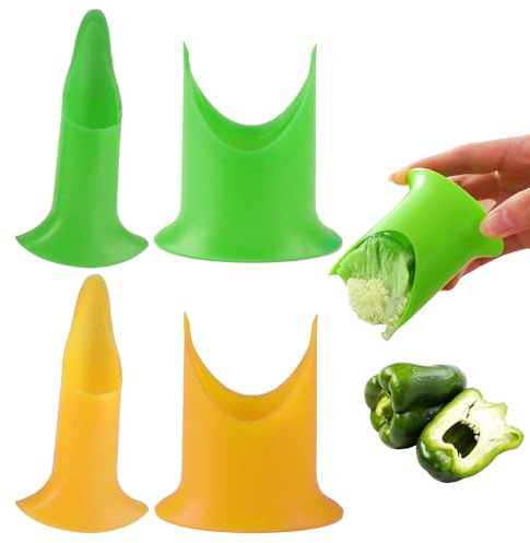4 Pcs Pepper Corer Seed Remover Tomato Corer Remover Innovative Vegetable Core Remover Perfect Pepper Corer & Strawberry Huller Tool for Easy Meal Stuffed Jalapeno Peppers Salads Set of Two Sizes