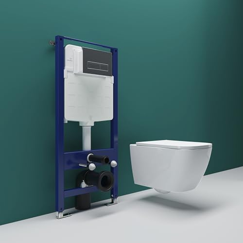 SKY Bathroom 1.14M Concealed Cistern Frame Match Rimless Wall Hung Toilet Set