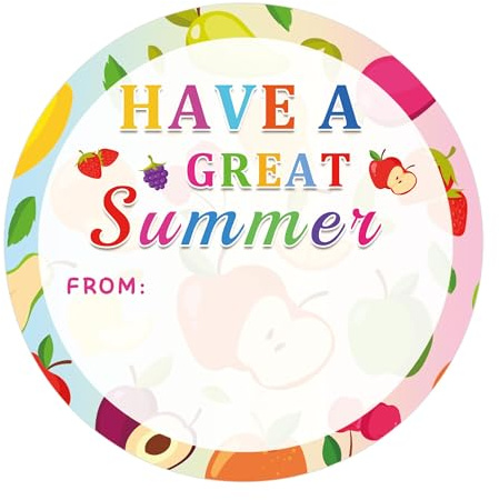 Glad sommar presentetiketter 5 cm – ha en fantastisk sommar semester namnetiketter klistermärken cirkel present etiketter för presentkuvert kort sommar fest presenter