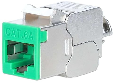 Cat6a 10G Slimline Keystone Module Shielded Toolless 14.8mm Wide Green RJ45 500MHz