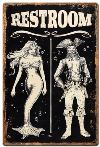 Hobbspring 1 targa vintage in metallo 20 x 30 cm targa per WC retrò in ferro divertente sirena pirata bagno poster nautico per bagno toilette casa istruzioni d'arte