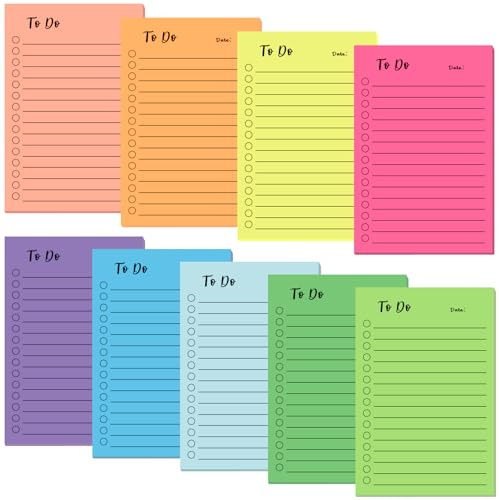 9 Pack to Do List Pad, 450 Sheets Colorful Sticky Notes Lined Self-Stick School Supplies for Office Home Plan (10x15cm)