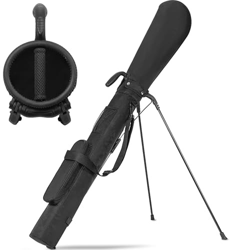 FREEAMG 120CM Sac de Golf avec Support, Sac de Golf Léger et Portable pour 7 à 8 Clubs de Golf, 2 Poches, Bretelles Réglables pour Le Practice, Les Parcours par 3 et Les Parcours Exécutifs (Noir)