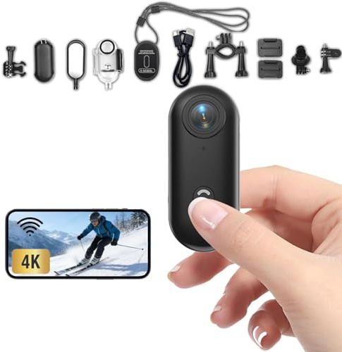 Zeerkeer Mini Cámara Deportiva 4K con Imán Colgante, Cámara de Acción 120° Gran Angular con WiFi, Grabación Mientras Carga, Bodycam POV para Casco, Bicicleta, Moto, Ciclismo y Vlogging