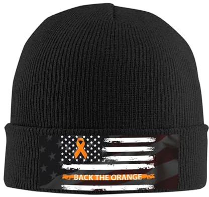 Nogxinri Back The Orange Lvory Ribbon USA Flag Kidney Cancer Awareness Unisex Knit Beanie Hat Cozy Warm and Stylish Winter Essential