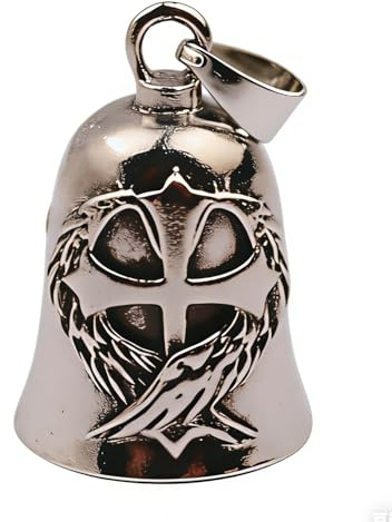 JIRVEX 1 unidad Campana Guardian Bell para moto, campana protectora con diseño de alas y cruz, amuleto de la suerte, campana para motocicleta, llavero