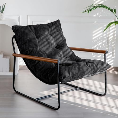 MAXYOYO Modern Accent Chair,Comfy Armchair for Living Room Lounge Chairs with Sturdy Metal Frame Wood Armrest Reading Chair Occasional Chairs with Soft Cushion For Bedroom Balcony Porch