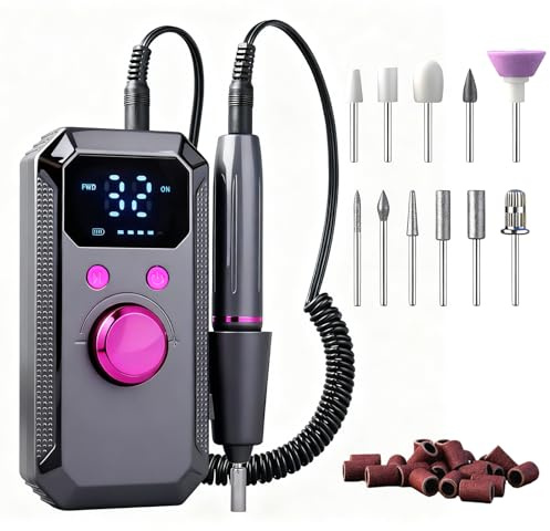 Fresa per Unghie Professionale 40000 RPM Portatile Ricaricabile Lima per Unghie Elettrica Velocità Regolabile Manicure Set Trapano Elettrico con Display a LED per Saloni di Unghie DIY,Grigio Scuro