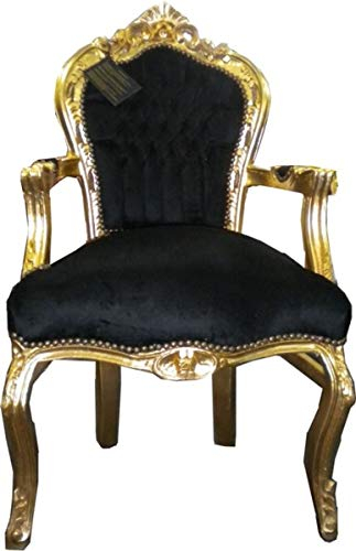 Casa Padrino Barock Esszimmerstuhl Schwarz/Gold mit Armlehnen - Möbel Antik Stil