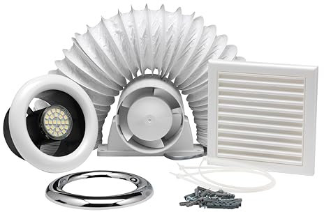 Xpelair Airline All100 4/100mm Inline Axial Extractor Fan with LED Light for Bathrooms and Shower Rooms, Complete with Loft Fitting Kit and SELV transformer, White