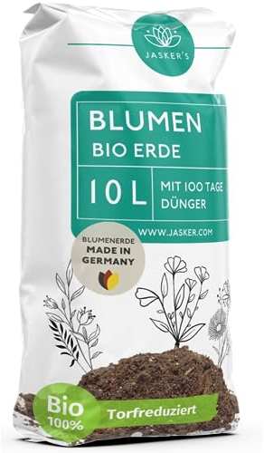 Jasker's Erde für Blumen und Pflanzen 10 L ● zum Pflanzen und Umtopfen ● 100 Tage Dünger (Blumenerde, 10 L)