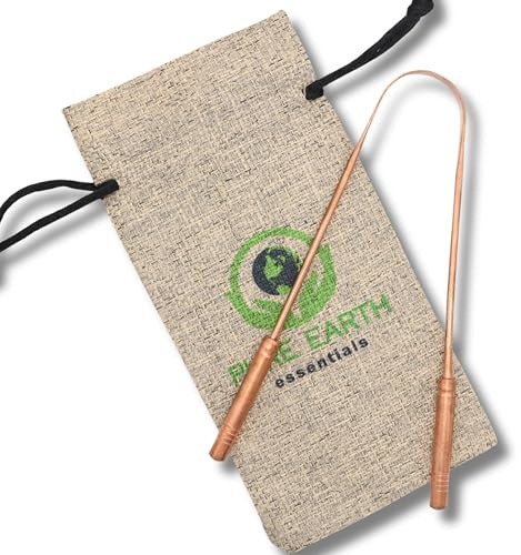 Pure Copper Tongue Scraper for Adults and Kids - Ayurvedic Tongue Cleaner with Case - Reusable Copper Tongue Cleaner for Fresh Breath and Daily Oral Care by PURE EARTH Essentials (1 Piece/Pack)