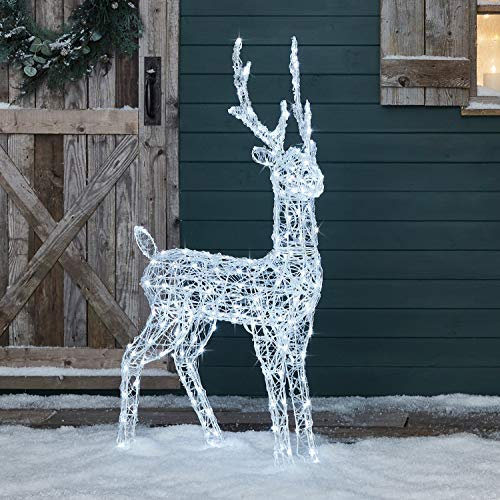 Lights4fun Christmas Outdoor LED Reindeer Stag Light Up Acrylic Figure Garden Display Decoration with 240 White LEDs Plug In Mains with Timer 1.2m