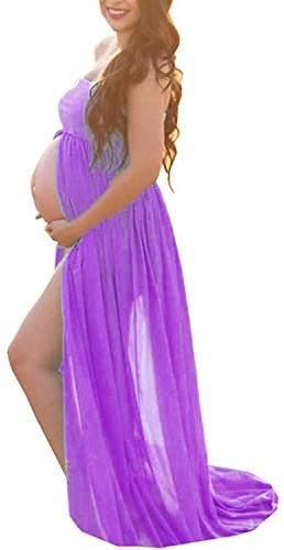 BUOYDM Donna Vestito da Maternità in Pizzo Lungo Senza Spalline Estivo Elegante da Spiaggia