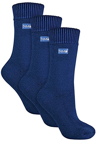 THMO - 3 Pack Multipack Ladies Thick Winter Warm Socks with Comfort Top (4-8, Navy)