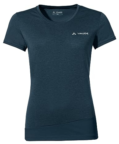 VAUDE Sveit T-Shirt für Damen – Schnelltrocknendes & geruchsresistentes Sport Shirt, Atmungsaktives Outdoor T-Shirt mit Rundhals, für Fahrradreisen & Bergsport, mit Merino Wolle, Dark sea Uni, 40
