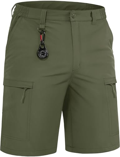 TACVASEN Cargo Shorts Men Outdoor Stretch Lightweight Shorts for Hiking Walking with Zip Pockets,Army Green,32