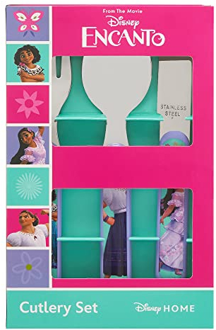 Disney Encanto 3-teiliges Besteckset-Metall, wiederverwendbares Kindermesser, Gabel & Löffel, Kindergröße, aus lebensmittelechtem Edelstahl & ABS-Kunststoff-ab 36 Monaten