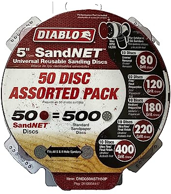 Diablo SandNET Disc Assorted Pack - Ideal for Final Finishing, and Surface Preparation - 5 Size, 50-Pieces - DND050ASTH50P