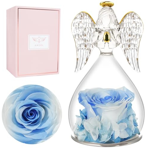 Miofula Regalo Festa della Mamma,Rosa Stabilizzata Angelo Regalo Donna,Rosa Eterna in Angeli Figurine Regalo Mamma Nonna,Regalo Compleanno Anniversario Regali Donna Fidanzata,Regali Festa della Mamma