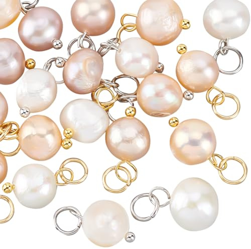 PH PandaHall 20pz Ciondoli di Perle 2 Colori Ciondolo di Perle d'Acqua Dolce, 16mm Perline di Perla Finte Rotonde per Orecchini Pendenti Collana Gioielli Artigianato Fai Da Te