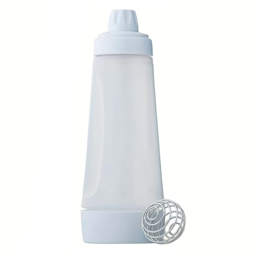 Teigportionierer mit Skala, Teigdosierer für 1000 ml mit BlenderBall Schneebese, für Crepes, Poffertjes, Pfannkuchen, Waffeln, Muffins oder Donutteig (Weiß)