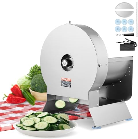 VEVOR Cortadora de Jamón Eléctrica Espesor Ajustable de 0-12mm Cortadora de Frutas Vegetales Convertible a Manual Máquina Rebanadora de Alimentos de Acero Inoxidable Puerto de Alimentación Grande