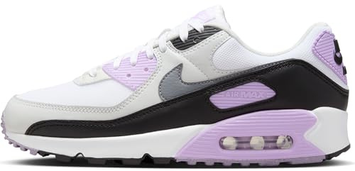Nike Air Max 90, Sneaker Donna, White Cool Grey Lilac Photon Dust, 37.5 EU