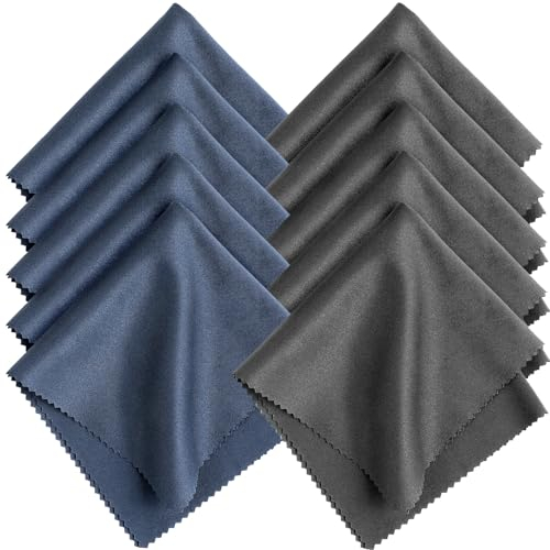 Romon 10 Piezas Gafas Paño de Limpieza,Paños de Limpieza de Microfibra, Reutilizables Paños de Limpieza de para Lentes, Gafas, Pantallas, Tabletas, Anteojos Azul y Gris, 20 * 20cm