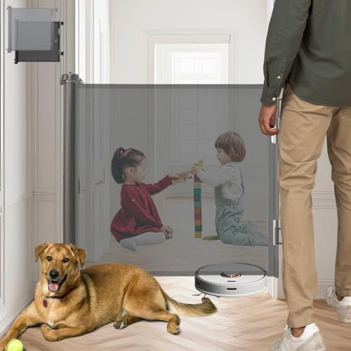 KOKOTTA - Puerta Retráctil Seguridad Adhesivos o Tornillos. 0-140 cm. Barrera Extensible Bebés, Niños, Perros. Sin taladrar. Sin Agujeros. Apta para Escaleras, Puertas, Pasillos - Interior y Exterior