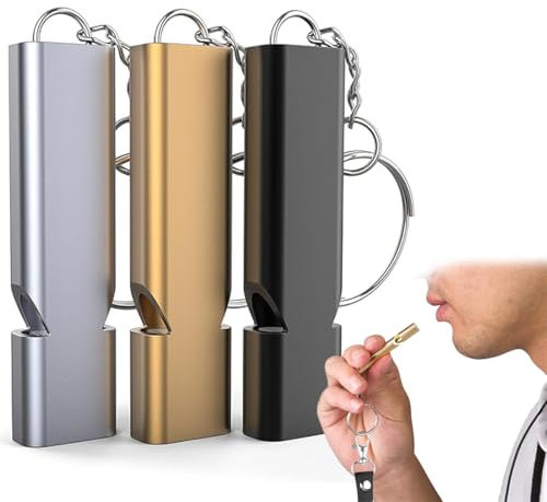 WeddHuis 3 pièces Sifflet de Survie, d'urgence, Double Tubes Métal, voix d'urgence, Outdoor Emergency, pour L'école Gym, Camping en Plein Air, Chasse, l'escalade, chien (Golden, Noir, Argent)