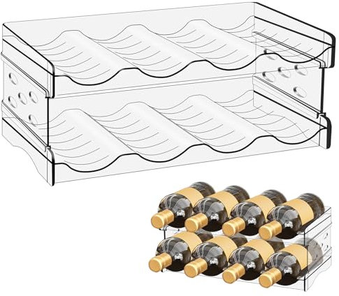 WANDGU Flaschenregal Kühlschrank Organizer Flaschen: Flaschenregal Stapelbar Weinregal,Transparenter Wasserflaschenhalter Kühlschrank Weinregal Dosenregal für Küchenarbeitsplatte Schrank,8 Flaschen