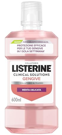 LISTERINE Clinical Solutions Gengive Gusto Delicato, Collutorio senza alcool con Fluoro, Zinco e Oli Essenziali per gengive sane, Collutorio gengive infiammate 0% alcol, Gusto Menta Delicata, 600 ml