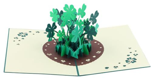 Biglietto Pop Up per Auguri di Pronta Guarigione con Design 3D a Quadrifoglio Portafortuna, Simbolo di Speranza e Positività, Ideale come Biglietto di Auguri di Capodanno