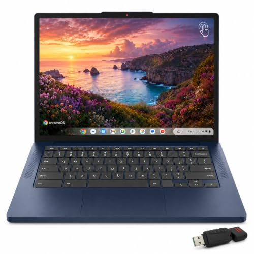 Lenovo IdeaPad Slim 3 Chromebook Laptop, 14 WUXGA Touchscreen, MediaTek Kompanio 540, 4GB RAM, 64GB UFS + 128GB USB Flash Drive, Wi-Fi 6E, Lightweight Student Laptop, Cosmic Blue