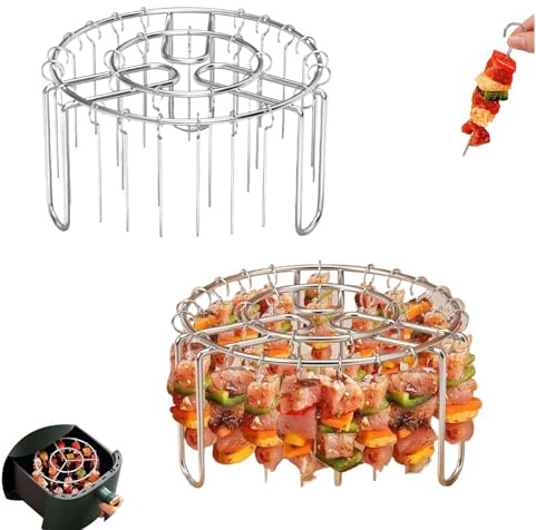 2 Porta Spiedini Per Friggitrice Ad Aria, Griglia Acciaio Per Friggitrice Ad Aria Con 24 Spiedini, Verticale Resistente Al Calore Griglia Per Forno, Accessorio Per Barbecue Verdure, Arrosticini