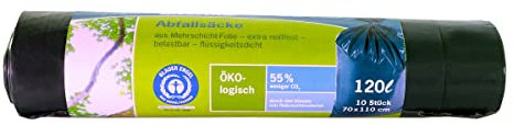 inapa Bolsas de basura para jardín Secolan de 120 litros, resistentes, 100% reciclables, 1 rollo de 10 unidades
