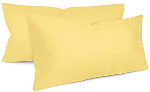 npluseins unifarbene Kissenbezüge im Doppelpack und dezentem Design 1154.1498, ca. 40 x 80 cm, gelb