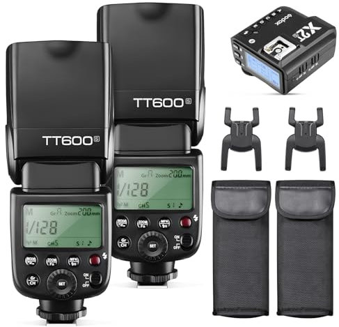 Godox 2-Pack TT600S Flash con X2T-S HSS 2.4G Inalámbrico Maestro/Slaver Flash Speedlite & Receptor Godox X2T-S Kit de Transmisor de Disparo Remoto Built-in X System Compatible para Cámaras Sony