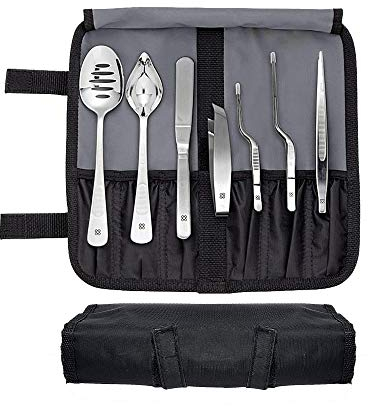 DOJA Barcelona | Kit Professionale per Chef | 7 Utensili Cucina Professionali | Impiattare e Decorare Piatti Ristorante e Gourmet | Cucchiai Salse, Cucchiaio Forato, Spatola, Pinze di Precisione