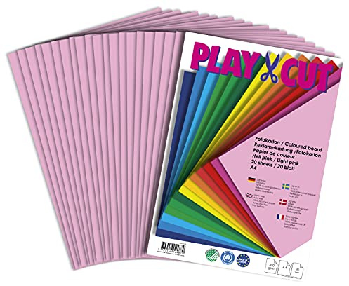 PLAY-CUT Fotokartong A4 set ljusrosa (300 g/m2) | 20 ark Din A4 fotokartong färgglad | tjockt fotopapper | premiumskrivarpapper tjock tjocklek | kartong för pyssel tryck