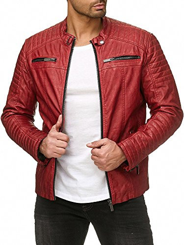 Redbridge Herren Jacke Übergangsjacke Biker Lederjacke Kunstleder mit gesteppten Bereichen 3XL Rot