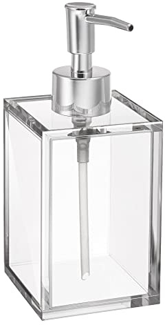 Dispensador de jabón líquido de Manos Recargable de acrílico Transparente con Bomba de Acero Inoxidable a Prueba de óxido, Moderno dispensador de jabón Cuadrado para tocador de baño, 12 onzas, 1