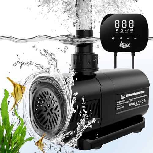 AQQA Vattenpump/dränkbar pump, 7800 l/h, ultratyst akvariumpump för akvarium, damm, fontän, trädgård, pool, 5,3 m hög lyftfontänpump med 6 munstycken, kabel 3,87 m