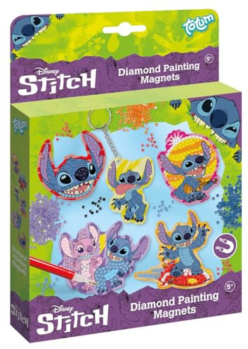 Totum Stitch Diamond Craft and Magnetic Fun: Cute Stitch Designs with Over 800 Colourful Diamond Gems/Keyrings, Disney Arts and Crafts for Boys and Girls 5+