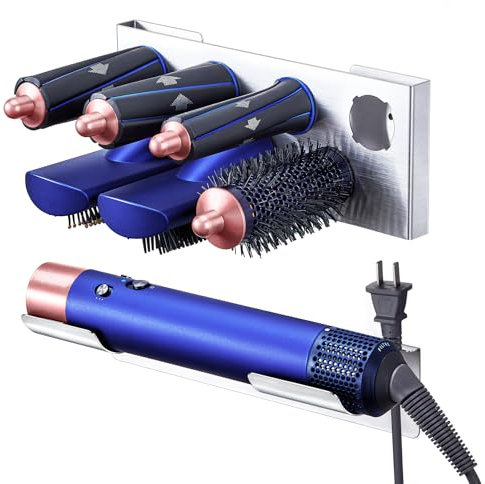 XILIMEN Fönhalter Ohne Bohren, Edelstahl Föhn und Glätteisen Wand Halterung, 7 In 1 Lockenstab Zubehör Wandhalterung Halterung für Haus Bad Veranstalter (Drahtziehen, Silber)