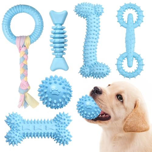 Bininl 6 Pack Dog Chew Toys for Puppy Cute Blue Small Dog Toys Puppy Dog Toys for Teething Soft Durable Interactive Chew Toy for Small Dogs Light Blue