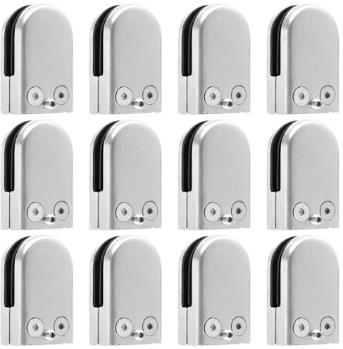 MAKTSAM 12 PCS 8-10mm Stainless Steel Glass Clamps, Adjustable Guardrail Glass Clip Glass Bracket Flat Back for Staircase Railing, Window, Handrail