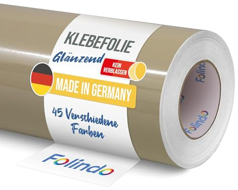 FOLINDO Möbelfolie selbstklebend Glanz Vinyl - langlebige Möbel Klebefolie 082 Beige 5 m x 63 cm - Klebefolie Küche - selbstklebende Folie Möbel - moderne Schrankfolie versch. Größen